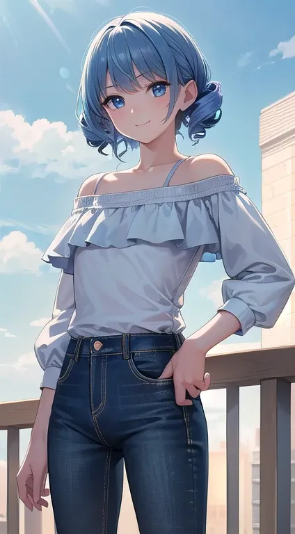 最high quality,very detailed,high quality,Extremely detailed,masterpiece,Super fine,ultra high resolution,超high quality,super delicate face,super realistic,(1 person:1.2)、woman、、light blue hair color、(Cute sky blue eyes)、(short:1.3)、flat chest 、 body shape、...