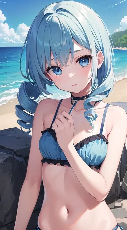 最high quality,very detailed,high quality,Extremely detailed,masterpiece,Super fine,ultra high resolution,超high quality,super delicate face,super realistic,(1 person:1.2)、woman、、light blue hair color、(Cute sky blue eyes)、(short:1.3)、flat chest 、 body shape、...