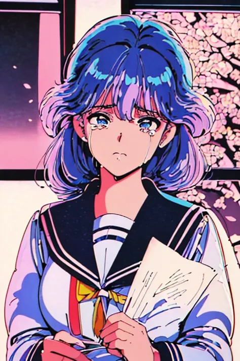 highres, extremely details, dramatic brightness, best quality art, 32k, 8K wallpaper, 4K digital animation, (1980s Japanese anime art:1.5). 1girl, she sad and remember a boy friend, he moved from school. (Her hair color is black:1.3),((a photo of girl, 198...