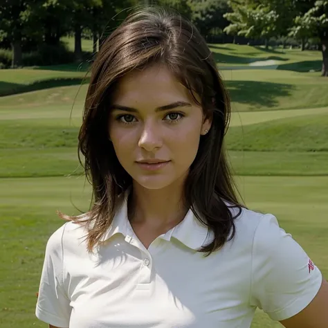 Jeune femme brune de 25 ans jouant au golf