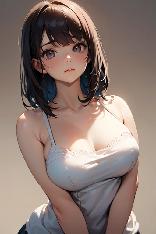 1girl,solo,retina,masterpiece, Awards, high quality, High resolution, HD, 4K,8K,high quality, rough skin,breast focus,depth of field,(line drawing:1.1),(large breasts:1.3),faint smile,oily skin,Relative to the girl,underside of breasts,(mochi shaped breast...