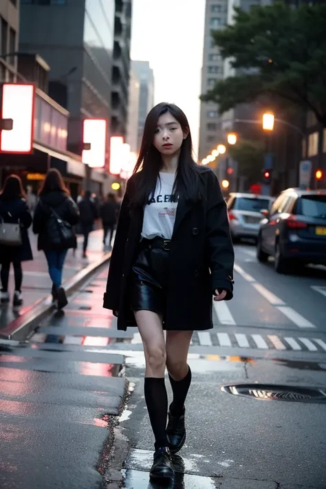 In a live broadcast，A girl with long black hair walks in the darkness