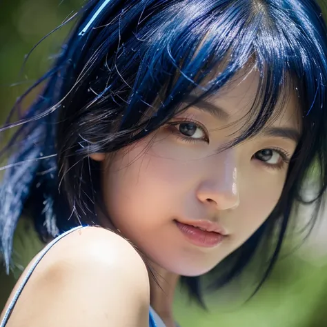 Natural beauty with blue-black hair