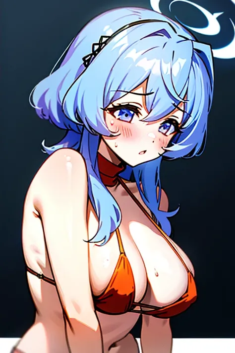 ((1 girl, alone, alone, Ako Amau,  big breasts, flushed cheeks, swimsuit, Upper body))