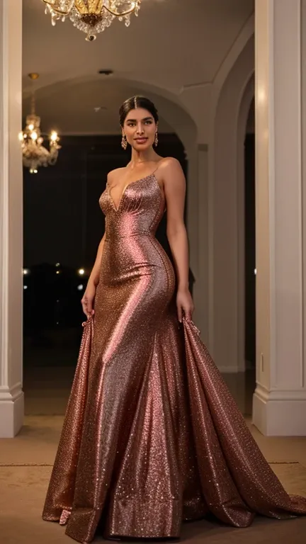 hot woman in shimery gown,beautiful detailed eyes,beautiful detailed lips,extremely detailed face,model-like appearance,confident posture,sparkling jewelry,elegant hairdo,standing in a luxurious ballroom,soft lighting,bokeh effect,photorealistic rendering,...