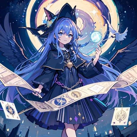 ((highest quality,8K，Unorganized resolution，16k, masterpiece: 1.3))，girl, (witch hat), long hair, dress, aurora, night, star (null), gloves, null, white dress, night null, open your mouth, starry null, blue eyes, ribbon, very long hair, red dress, smile, h...