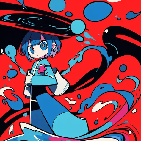 (ultra detailed,ultra high res,detailed background),((2D)),((flat color)),((colorful)),((floating colorful water)),1girl,solo,looking at viewer,BREAK