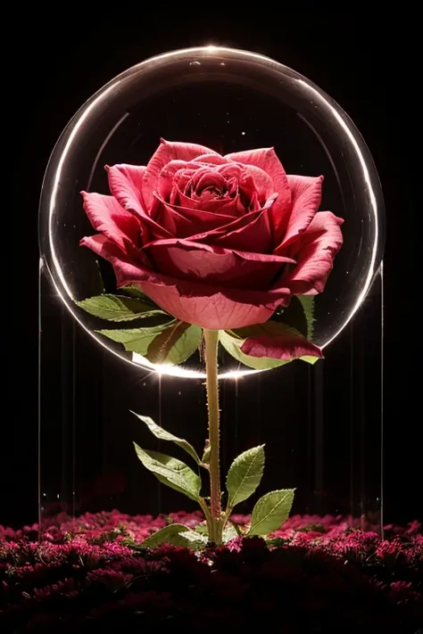 A rose field、pink rose、photograph、high quality、Illuminated by a moonlit night、beautiful