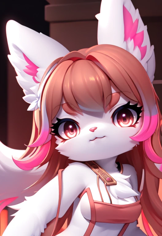 furry, white fur, ultra cute face,ultra long eyelashes, red elements on fur, glowing t-shrt, beautiful lights and shadows, ambient light, ultra detailed fur, ,neon highlights, chiaroscuro, masterpiece, epic, ultra HD, intricate