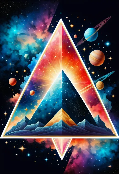 huge triangle，magnificent cosmic starry sky background，intricate illustration in surreal art style，surreal dream，dubrec style，tr...