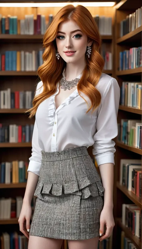 (((beautiful gorgeous Katherine McNamara, posing for photos, looking sexy, showing off her smile, ruffled lips, long flowing hair, extremely pretty eyes))), ((wearing floral silver necklace)), realistic photograph, highly detailed, sharp focus, (key lighti...