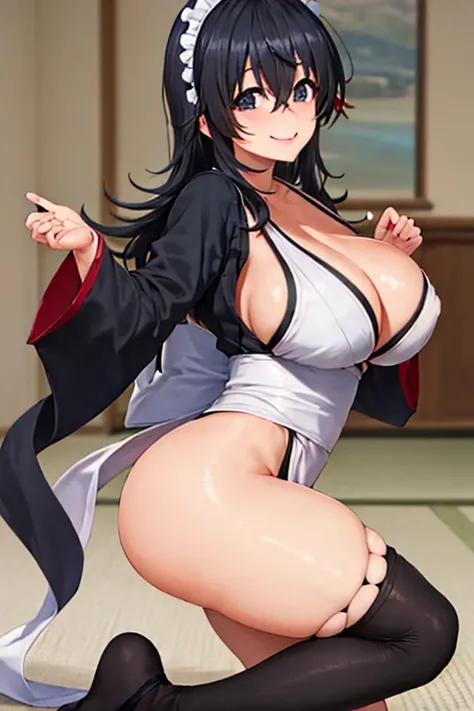 masterpiece, best quality, beautiful art, high resolution, well formed hands, body and fingers, 1 woman, solo, Tamaki Ako, adult, grown up,  big breasted, cleavage, full body, wearing a Iroha Samurai Shodown outfit, hair ornament, gorgeous legs and thighs,...