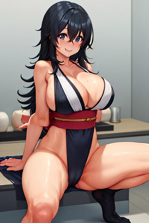 masterpiece, best quality, beautiful art, high resolution, well formed hands, body and fingers, 1 woman, solo, Tamaki Ako, adult, grown up, big breasted, cleavage, full body, wearing a Iroha Samurai Shodown outfit, hair ornament, gorgeous legs and thighs, ...