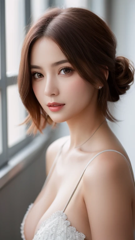 1 girl, highest quality, 35mm lens, f/1.8, perfect skin, realistic, (adult face:1.2), 8K, award winning photography,nice, (portrait:0.6), cinematic, ultra high resolution,big breasts,cleavage,hairstyle bob
