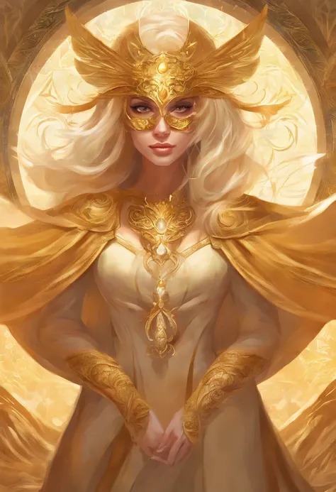 Blonde woman with sun mask covering her entire face , epic fantasy card game art, arte de fantasia altamente detalhada, arte de fantasia digital 2d detalhada, epic fantasy art, arte de fantasia detalhada, epic fantasy card game art, Masmorras&Arte de fanta...