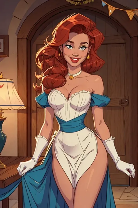 A sexy/cute, historicially acurate dickensian lady sweet/wholesome skinney , Traditional/conservative dress. Exudes love, conservative values. Thick Red hair. elegant dickensian dress. , fair-skinned woman, view viewer, Face Madura, Delicate gloves,, attra...