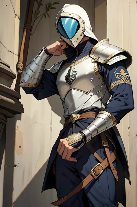 1 homem jovem soldado de armadura, guarda da realeza, armadura, armadura de soldado, calm affection, espada, obra de arte estilo anime, shounen, obra de arte anime estilo shounen, estilo medieval, estilo futurista (obra de arte, melhor qualidade)