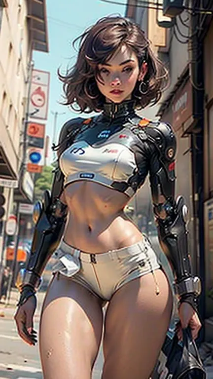 Woman body defined thick thighs cybernetic body parts, short underwear, sexy nude