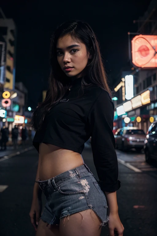 (Cinematic Aesthetic:1.4) Photo of a beautiful sabahan fashion model bokeh city night