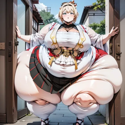 1girl, top heavy figure, (((incredibly big chest))), ((saggy chest)), plump, incredibly plump, ((big belly)), (((big tits))), pout, embarassed, wide, (((obese))), (((fat))), ((love handles)), double chin, out of shape, obese, fatty, tall woman, big bossom,...