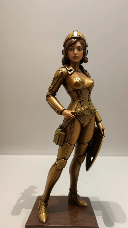 (best quality, highres, photo-realistic:1.37), beautiful detailed girl thematic japan with helmet steampunk pilot, statue, steampunk pilot ceramic, white background, photo of miniature model, intricate design, global lighting, ceramic statue