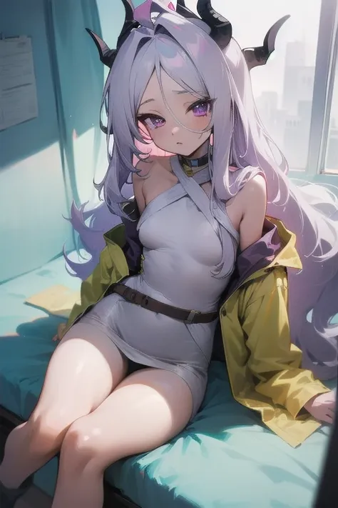 1girl, hina sorasaki, white hair, purple eyes, forehead,l, sexy waist, naked, cow girl position, sitting on viewer, pov