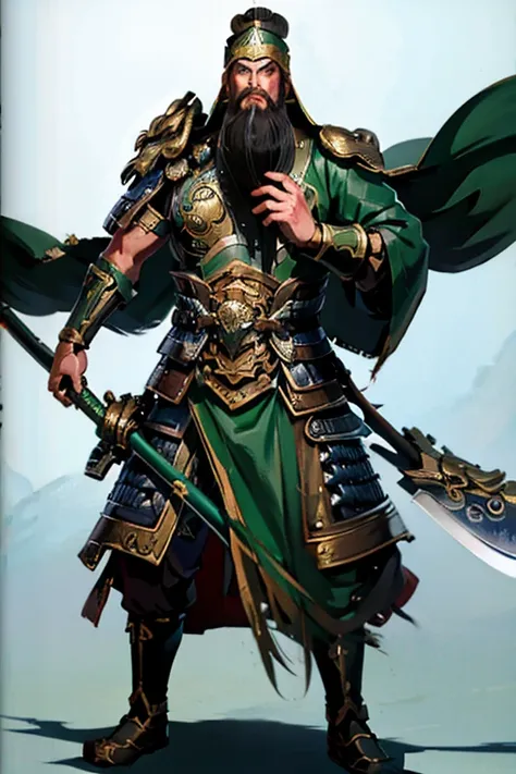 guanyu
green armor
long heavy beards
long handle blade