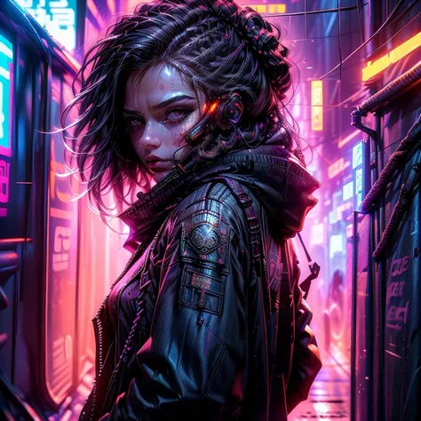 close-up of face, beautiful girl in cyberpunk, красивaboutе лицabout девушки в стиле киберпанк, dreamy girl in cyberpunk style, ...