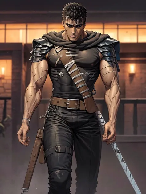 animado, 4k, espada, guts, lluvia, espada, enloquecido art style, enloquecido style, enloquecido guts, from enloquecido, guts enloquecido, , handsome 