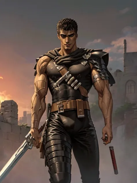 animado, 4k, espada, guts, lluvia, espada, enloquecido art style, enloquecido style, enloquecido guts, from enloquecido, guts enloquecido, , handsome 