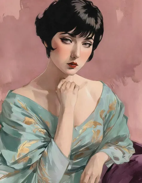 ink sketch technique on sensual illustration of an elegant queen (((short hair with bangs:1.6、beautiful bangs) , vintage theme ,...