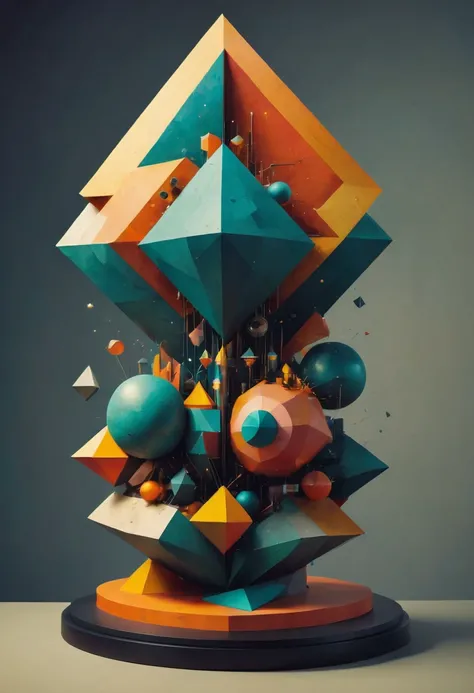 Giant Geometric Shape sculpture, by Dan Matutina, best quality, masterpiece, very aesthetic, perfect composition, intricate details, ultra-detailed