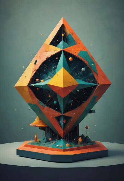 Giant Geometric Shape sculpture, by Dan Matutina, best quality, masterpiece, very aesthetic, perfect composition, intricate details, ultra-detailed