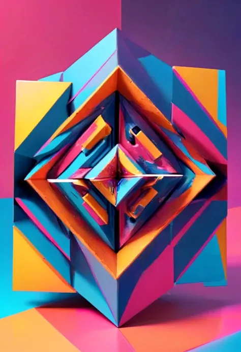 giant geometric shape,abstract,colorful,sharp edges,striking contrast,3d rendering,stark minimalism,highly saturated colors,illu...