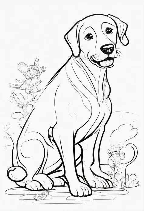 a dog playing with a baby,line art,cartoon characters,3d style,coloring book, high quality,line art