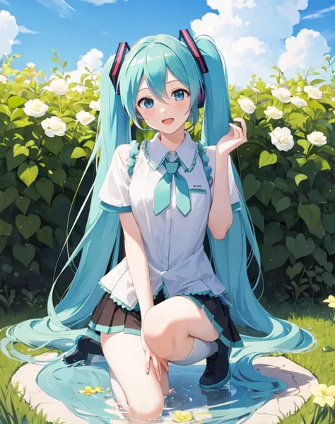 masterpiece, best quality, 1girl, hatsune miku, peeing on me