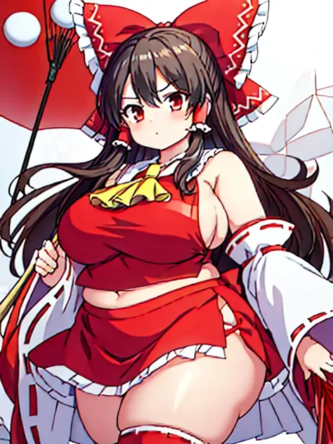 Reimu hakurei, plump, chubby, sideboob, full body,