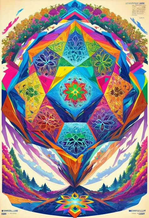 giant geometric shape, colorful tree of life, geometric art, symmetrical, concept art, HDR, centered composition, high contrast, Zentangle . masterpiece, best quality, very aesthetic, absurdres, otclillsn