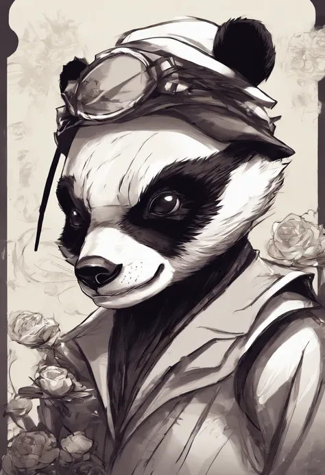 anthropomorphic panda, de cuerpo entero, vestido formalmente con un blazer, sostiene una bandeja, pegatina de panda, sticker de panda.