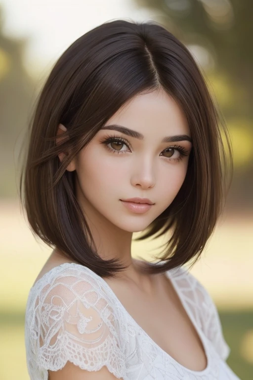 ((Melhor qualidade)), ((obra de arte)), ((brunette girl)), (detalhado), (cabelos, cachos), jovem de olhos castanhos, cabelos curtos como cachos, soft and attractive complexion.