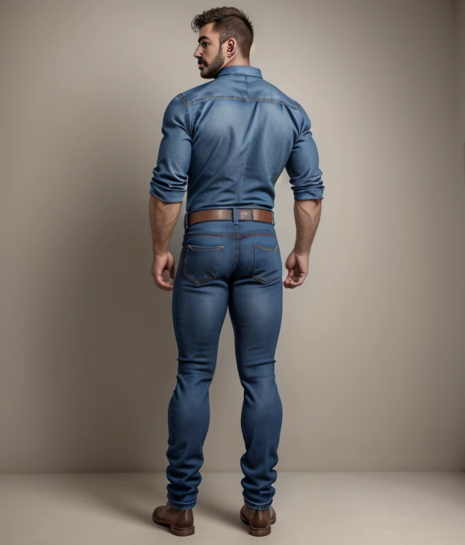 1male, vaqueros, musculoso,  rostro, realista, foto, real foto, jeans, full body, backside