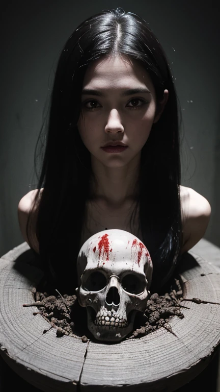 Una chica, pechos muy grandes y redondos, beautiful and finely detailed face with lots of asian beauty,obra-prima inspirada em hellraiser, h. pag. Lovecraft y Evil Dead 2013, cuerpo completo realista ((cuerpo duro perforado)) Photography, decomposition, Da...