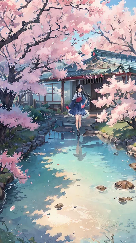 highest quality, masterpiece, very detailed, detailed background, anime, girl1名, 若いgirl, girl, SF, cherry blossoms, outdoor, morning, greenhouse, giant structure, Wind景, scenery, horizon, Walking down the street, Wind, avert your eyes, atmosphere lighting,...