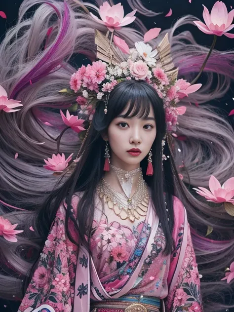 32k（tmasterpiece，k hd，hyper hd，32k）long flowing black hair，ponds，zydink， a color， aozhou people （concubine girl）， （purple silk s...