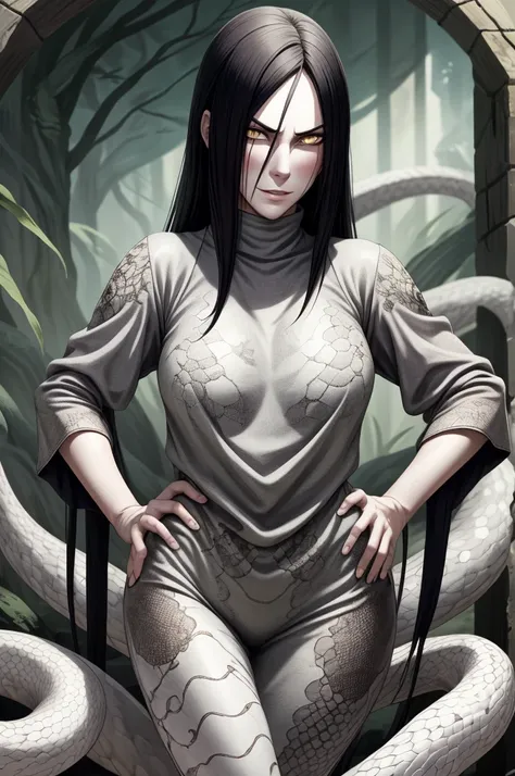 {-erro_de_anatomia:1.0} estilo anime, masterpiece, absurdities, orochimaru\(naruto\), 1girl solo, mature woman, oversized shirt ...