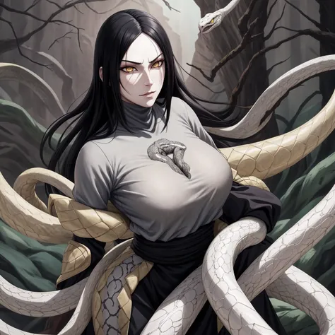 {-erro_de_anatomia:1.0} estilo anime, masterpiece, absurdities, orochimaru\(naruto\), 1girl solo, mature woman, oversized shirt ...