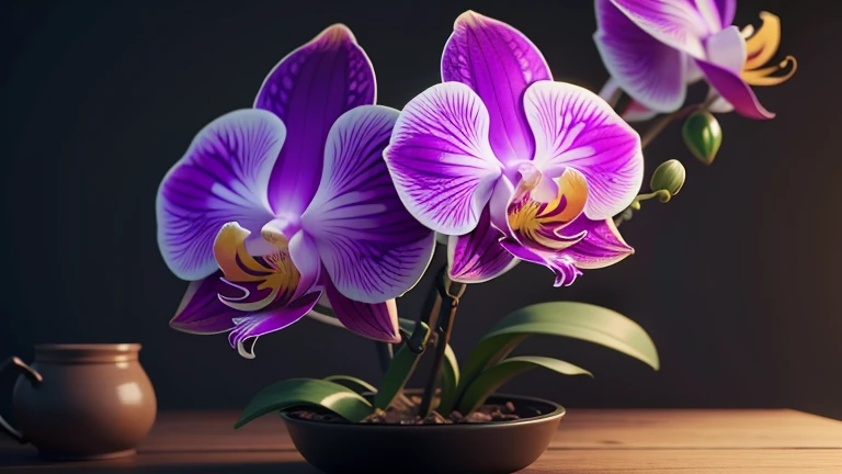 a close-up of vibrant orchids 3d, ultra detailed, 8k, photorealistic, highly detailed, cinematic