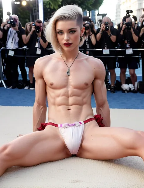 ((Transgender extremely huge Muscular naked girl with (masculine body parts and flat manly chest) with vagina and woman face:1.6)), (flat manly chest tight small vagina:1.6), Kristen Stewart, (masculine body part with tight vagina:1.5), (((only feminine he...