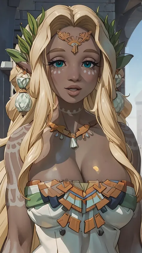 ((masterpiece)), ((best quality)), (detailed), perfect, solo, zelda, gorgeous woman with bikini, luscious lips, long hair, huge breast, deep cleavage, huge breasts, sexy,