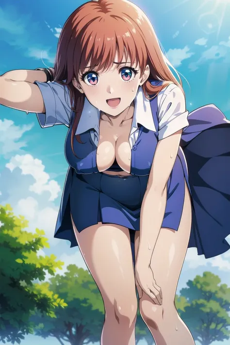 (Highly detailed beautiful face and eyes:1.2),(laugh together),((Big tits and sweat all over))
beautiful feet、Short slit skirt、short shirt、I can see the belly button、leaning forward、
(highest quality,masterpiece:1.2),1 girl,looking at the viewer,
Natural l...